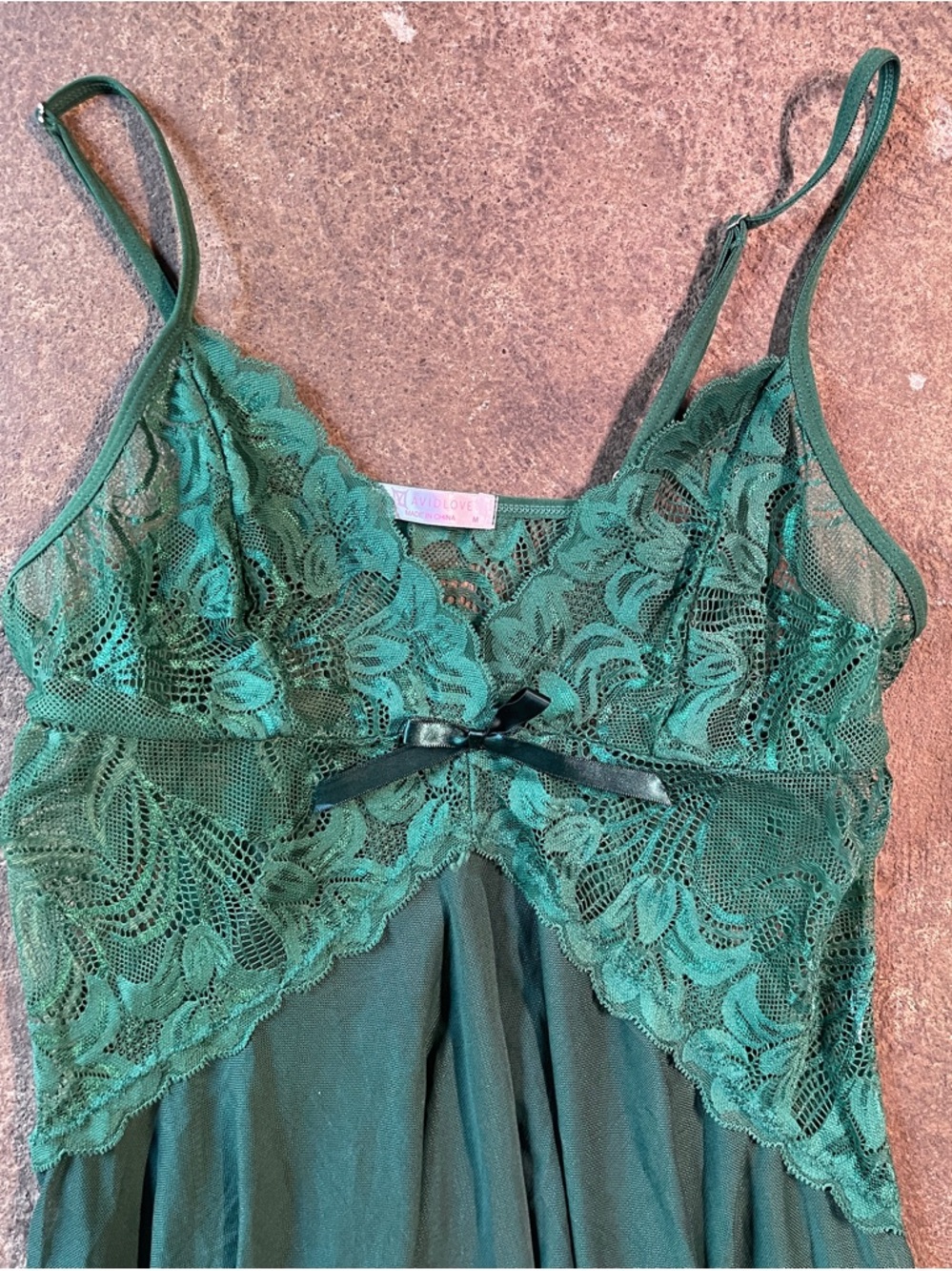 Lace-Trim Spaghetti Strap Mini Dress in Deep Green